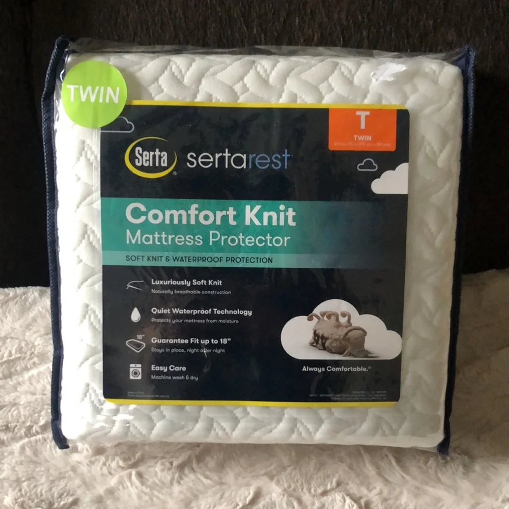 SERTA Comfort Knit TWIN Mattress Protector - White